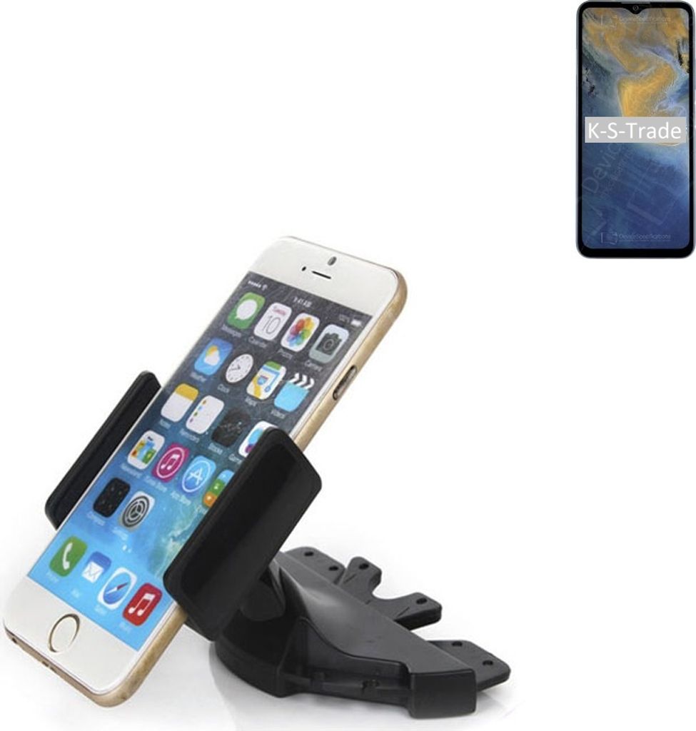 K-S-Trade CD Schlitz Halterung kompatibel mit ZTE Blade A71 Autohalterung KFZ-Halter Radio Handy Halterung 360° drehbar schwarz