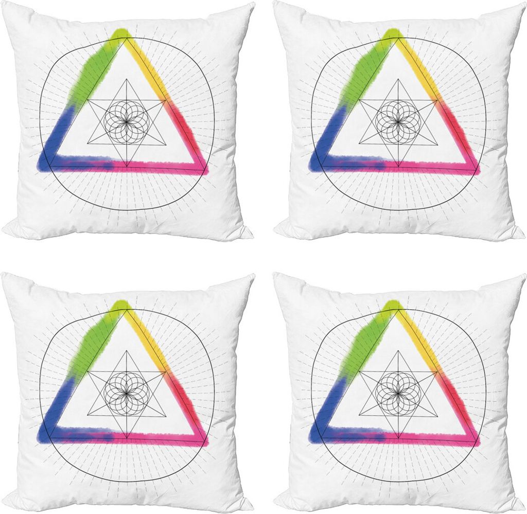 ABAKUHAUS Geometrie Kissenbezug Set (4 Stück), Regenbogen-Dreieck, Moderner Doppelseitiger Digitaldruck, 40 cm x 40 cm, Mehrfarbig