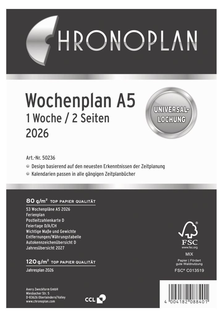 The image shows the cover of a CHRONOPLAN weekly planner for 2026.