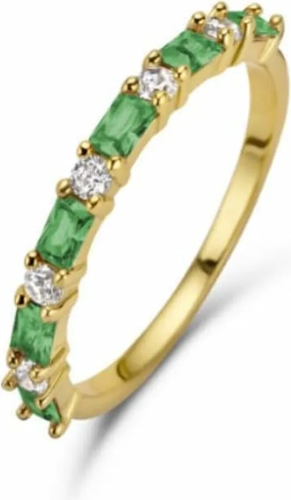 New Bling 9NB-0962-56 Anello in argento - Donna - Zirconi - Rotondi e Baquette - Misura 56 - Bianco e verde - Tinta oro