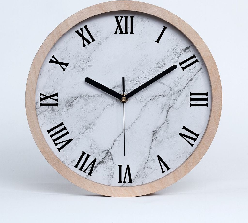 Holzuhr 30fi cm wanduhr - schwarze Spitzen - Marmor