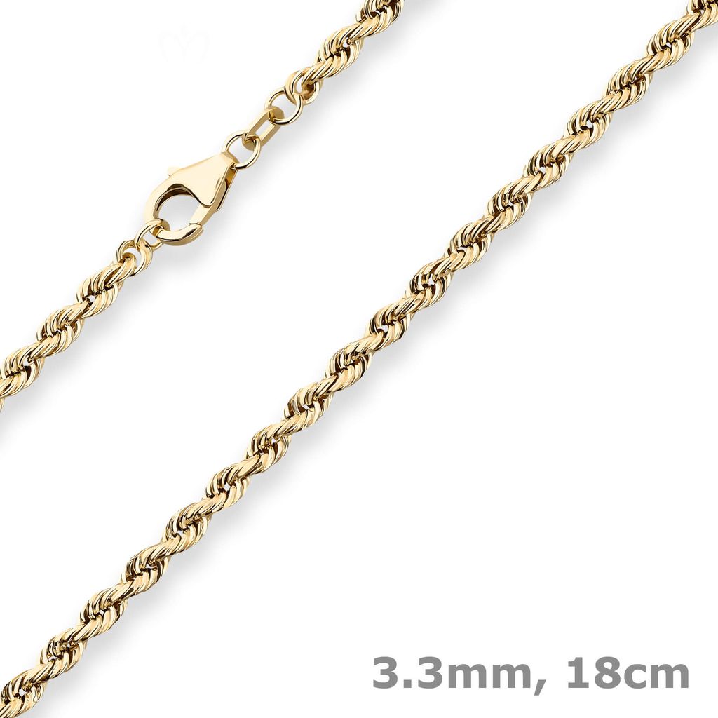 3,3mm Armband Kordelkette Goldarmband Armschmuck 585 Gold Gelbgold massiv 18cm
