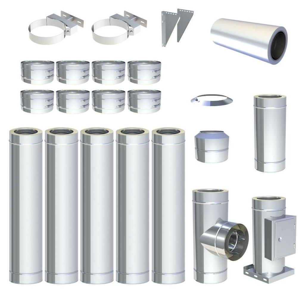 Ø 250 mm - 6 m DW FU Doppelwandiges Schornstein Set Wandmontage Hochglanz