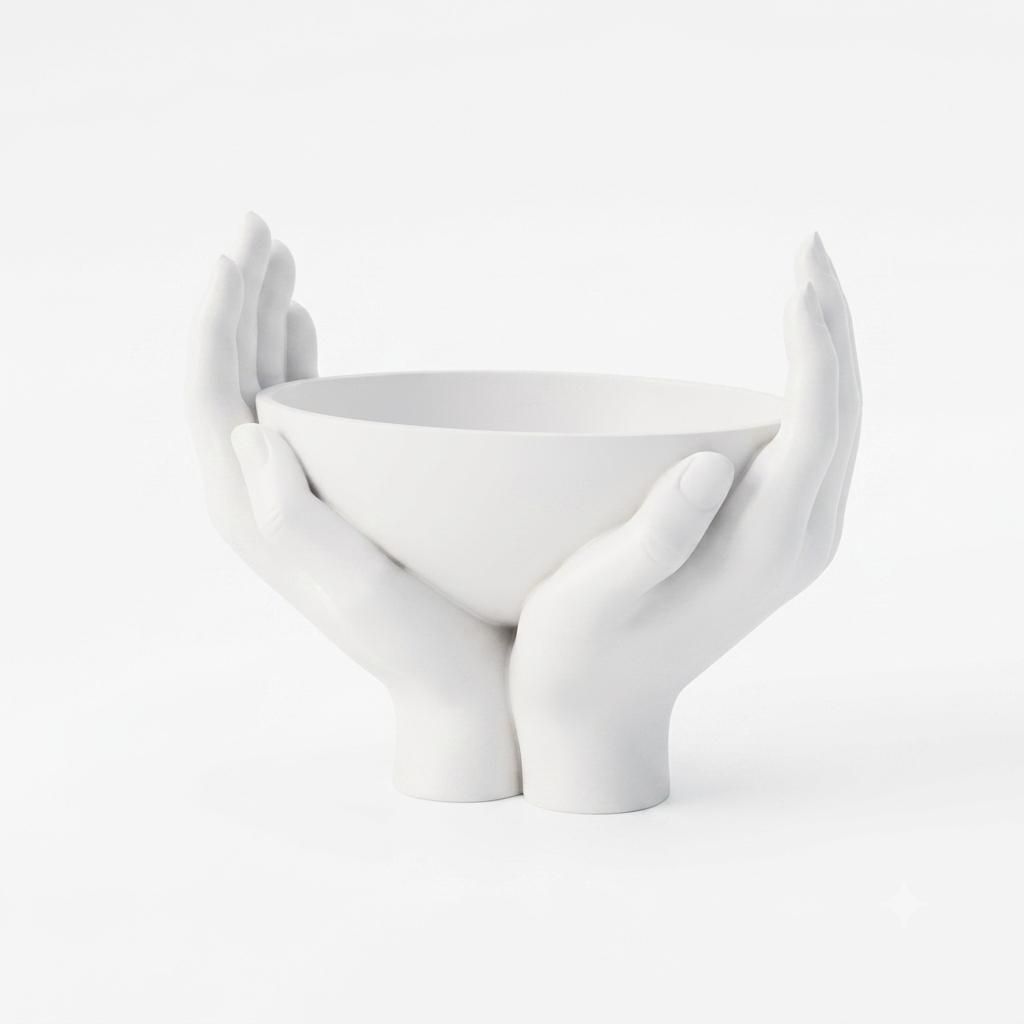 Dekoschale mit handförmigem Stand in weiß, 3D Druck, 13cm Produktbild 
