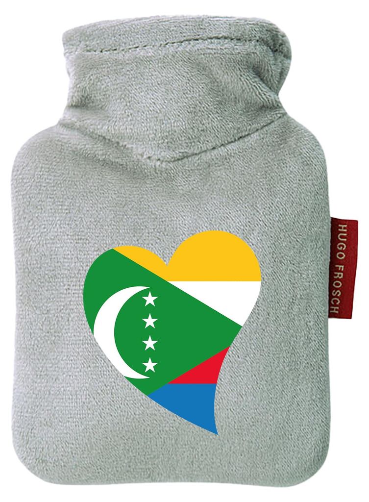 Huuraa Mini-Wärmflasche Komoren Flagge Herz 0,2 Liter Grey Mini Veloursbezug Taschenwärmer Geschenkidee