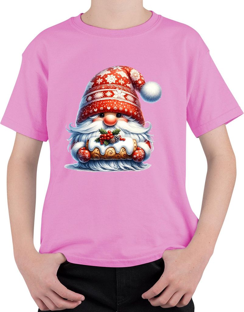 Weihnachtswichtel mit Lebkuchen und roten Weihnachtsmotiven süß fest Uni Kinder T-Shirt, Pink, 140