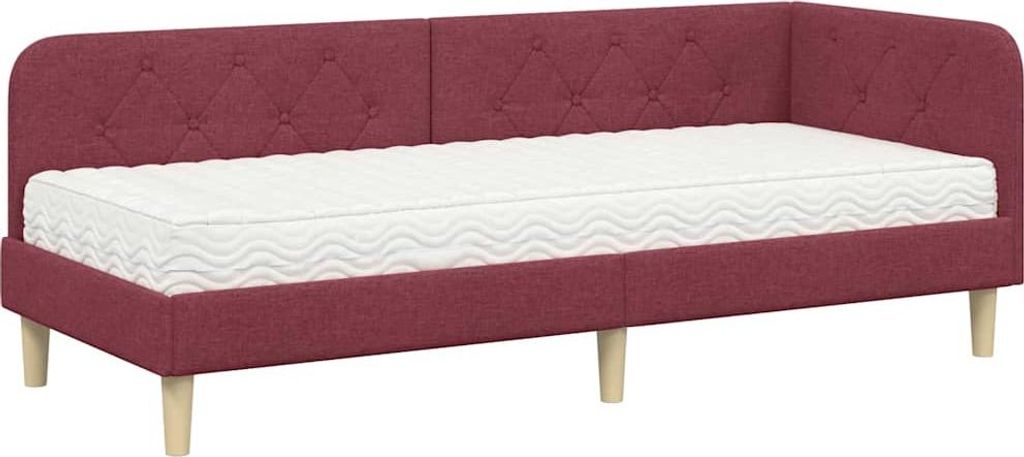 vidaXL Eckbettgestell mit Matratze Weinrot 80 x 200 cm Stoff
