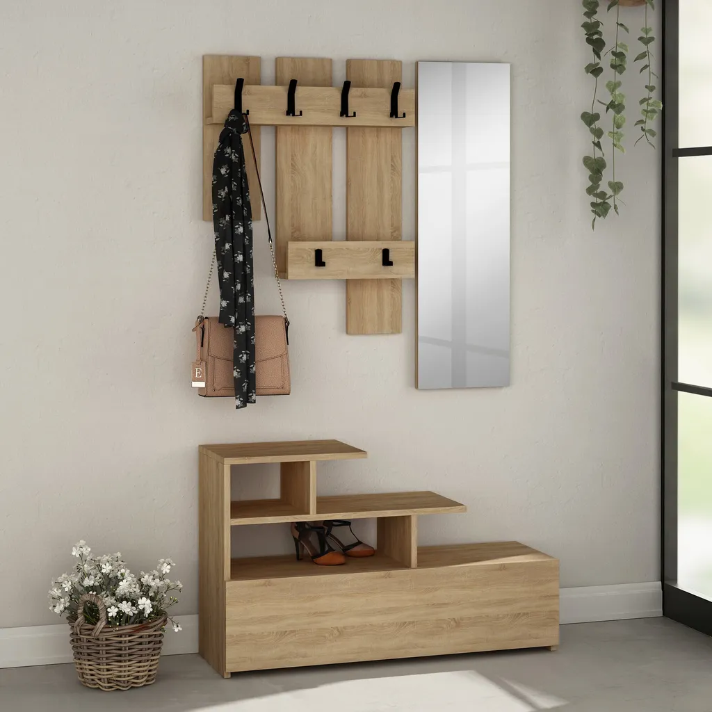 Aménagez votre couloir avec le hall stand Vesty en bois de chêne 100cm