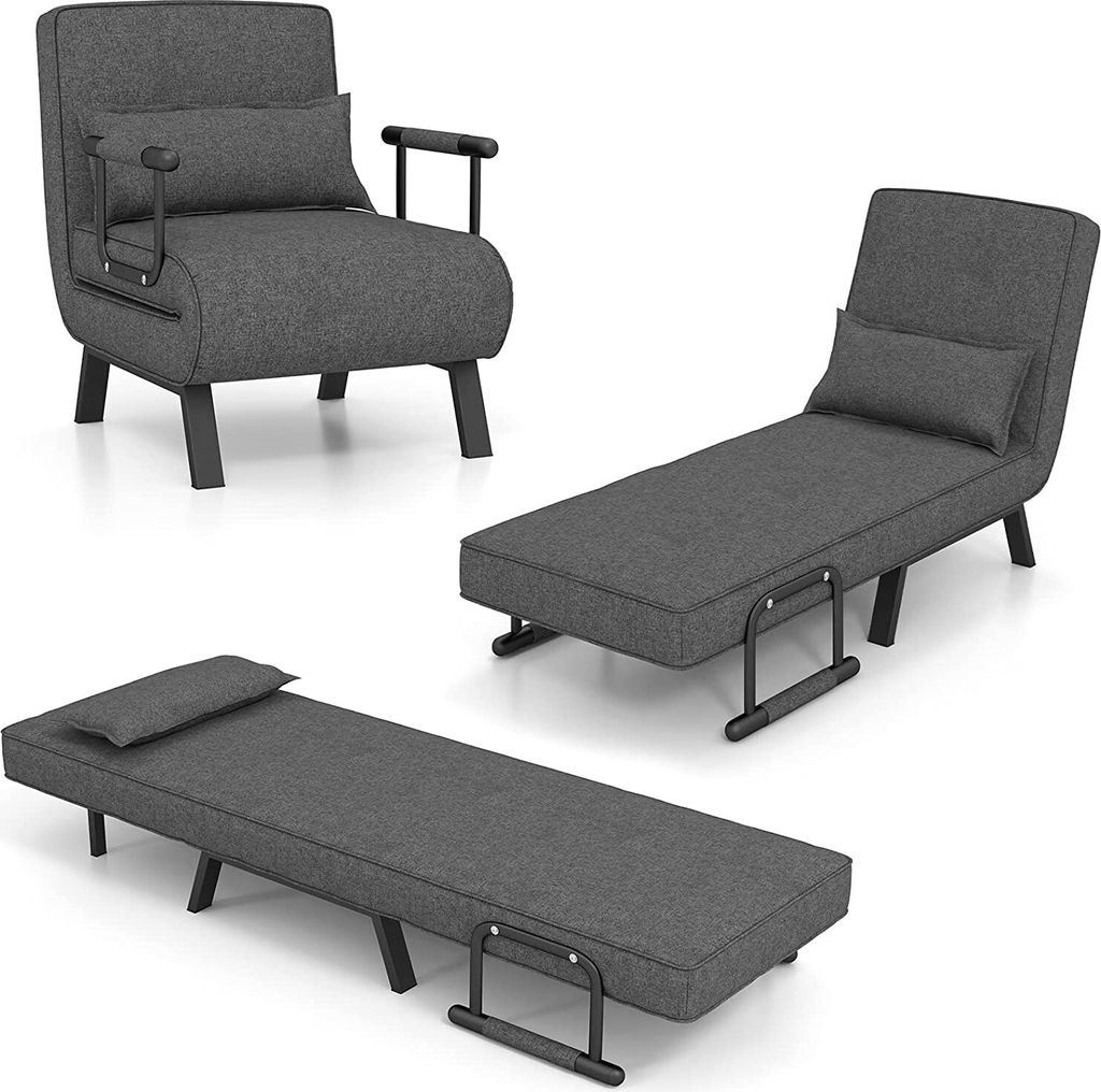 GOPLUS 4 in 1 Schlafsessel mit Bettfunktion, Schlafsofa mit 6-Fach verstellbare Rückenlehne & abnehmbarem Kissen, Relaxsessel Sofabett klappbar f...