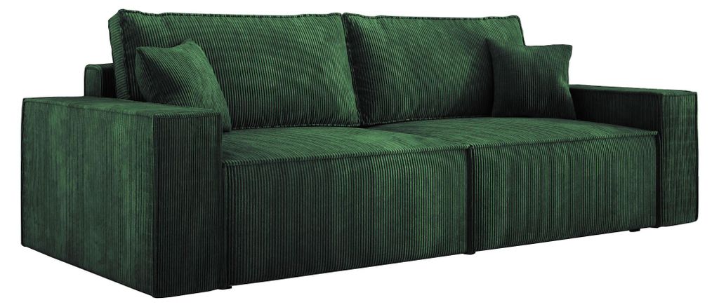 Sofa mit Schlaffunktion und Bettkasten CORTINA, Sofa Cord, Couch, Klappsofa mit Schlaffunktion, Schlafsofa, Bettsofa, Polstersofa - Grün POSO 14