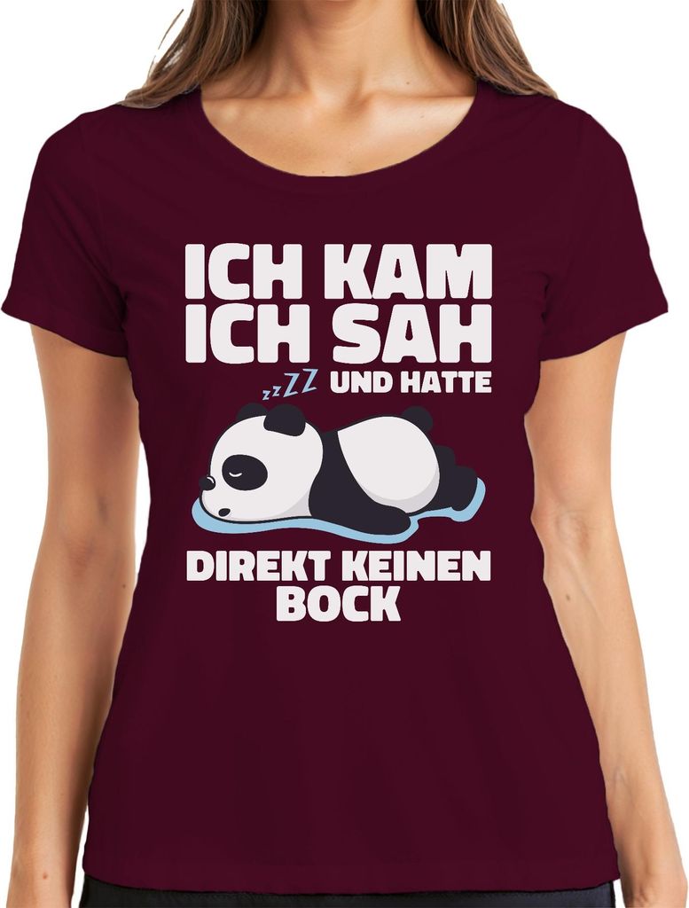 Ich kam ich sah und hatte keinen Bock Panda faul müde Schlaf Damen T-Shirt, Burgundy, L