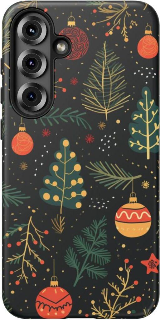 Festliches Weihnachtsmuster mit Tannenzweigen und Christbaumschmuck – Hülle Kompatibel mit Samsung Galaxy S25 Plus