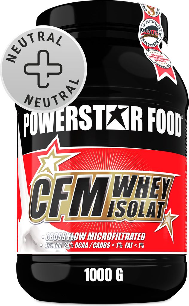 Powerstar 100% CFM WHEY ISOLAT 1000 g | 96,5% Protein i.Tr. | Whey Protein-Pulver zum Muskelaufbau | Eiweiß-Pulver aus Weidemilch | Nature