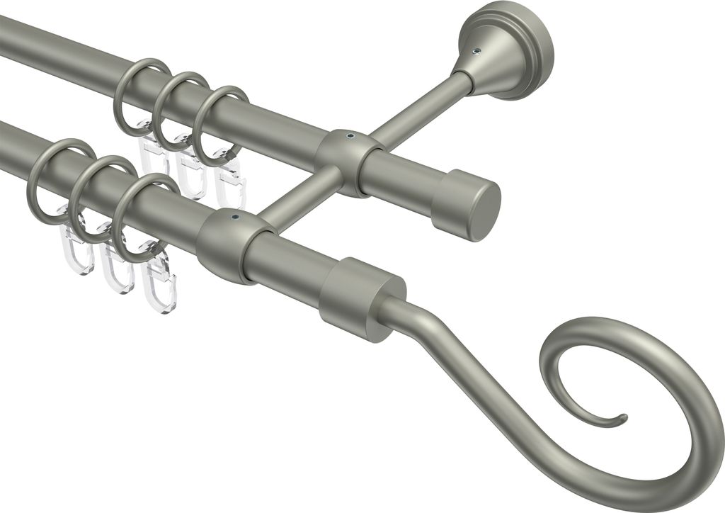 Interdeco Gardinenstange / Vorhangstange Chrom matt, Typ Primus Allegra (Spirale), 16 mm Ø 2-läufig, 540 cm