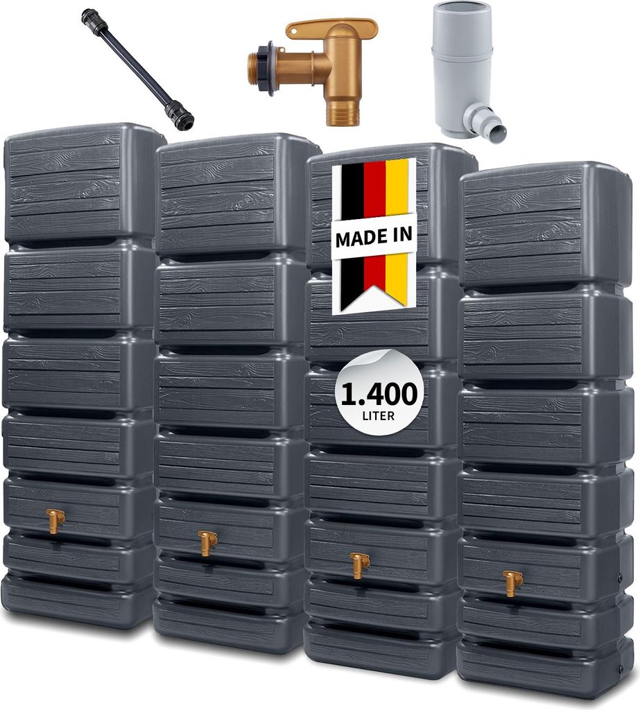 4rain SLIM WOOD DECOR Wandtank-Set 1400 Liter graphite grey