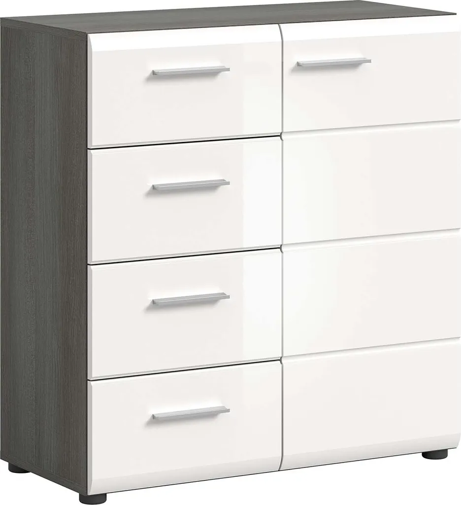 Buffet Salsa blanc brillant avec 4 tiroirs et 1 porte - 120x80x40 cm