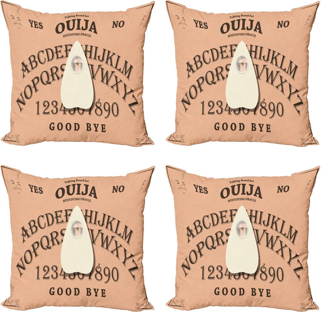 ABAKUHAUS Ouija-Brett Kissenbezug Set (4 Stück), Lupe, Moderner Doppelseitiger Digitaldruck, 45 cm x 45 cm, Peach Elfenbein und Brown