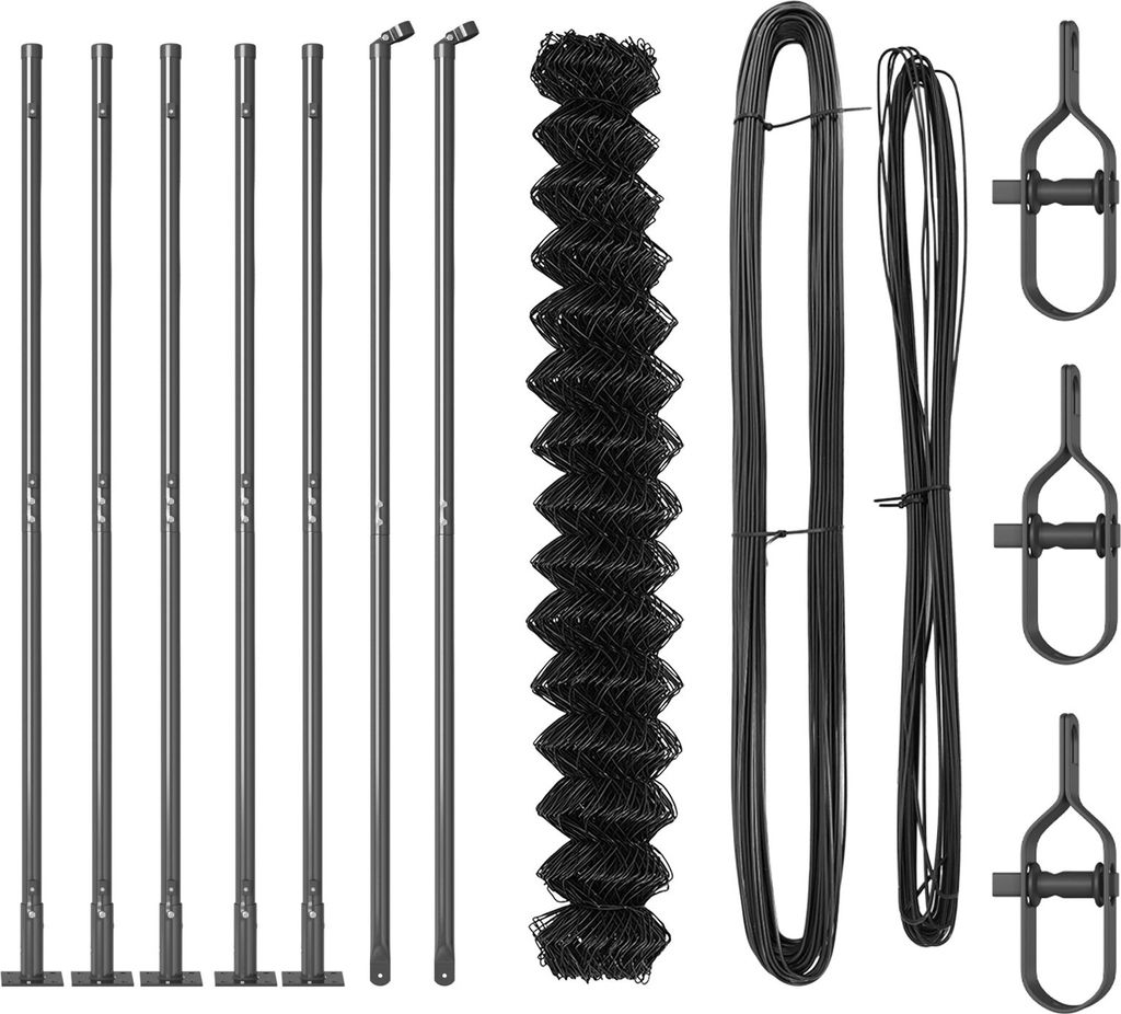 Möbel Kettengliedzaun mit 7 Flanschposten 1,6x10 m verzinkter Stahl - Metallzäune 3351269