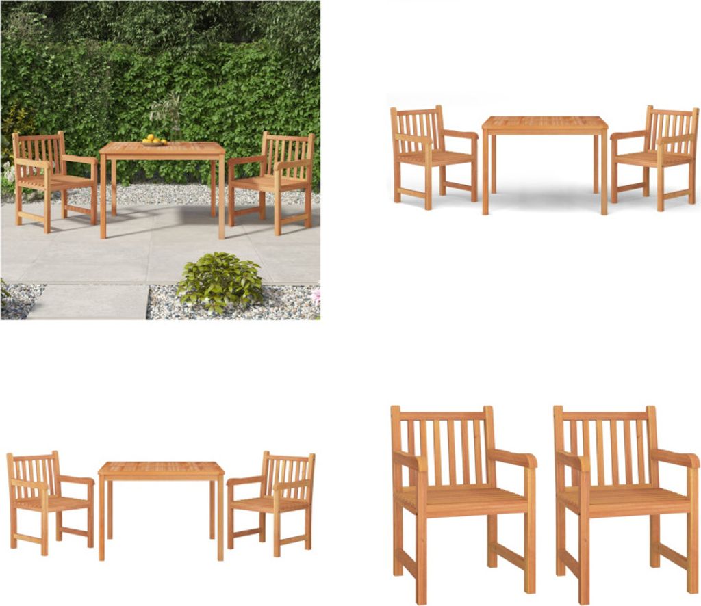 vidaXL 3 tlg. Garten Essgruppe Massivholz Teak - Garten-Essgruppe - Garten-Essgruppen - Gartenmöbel - Terrassenmöbel
