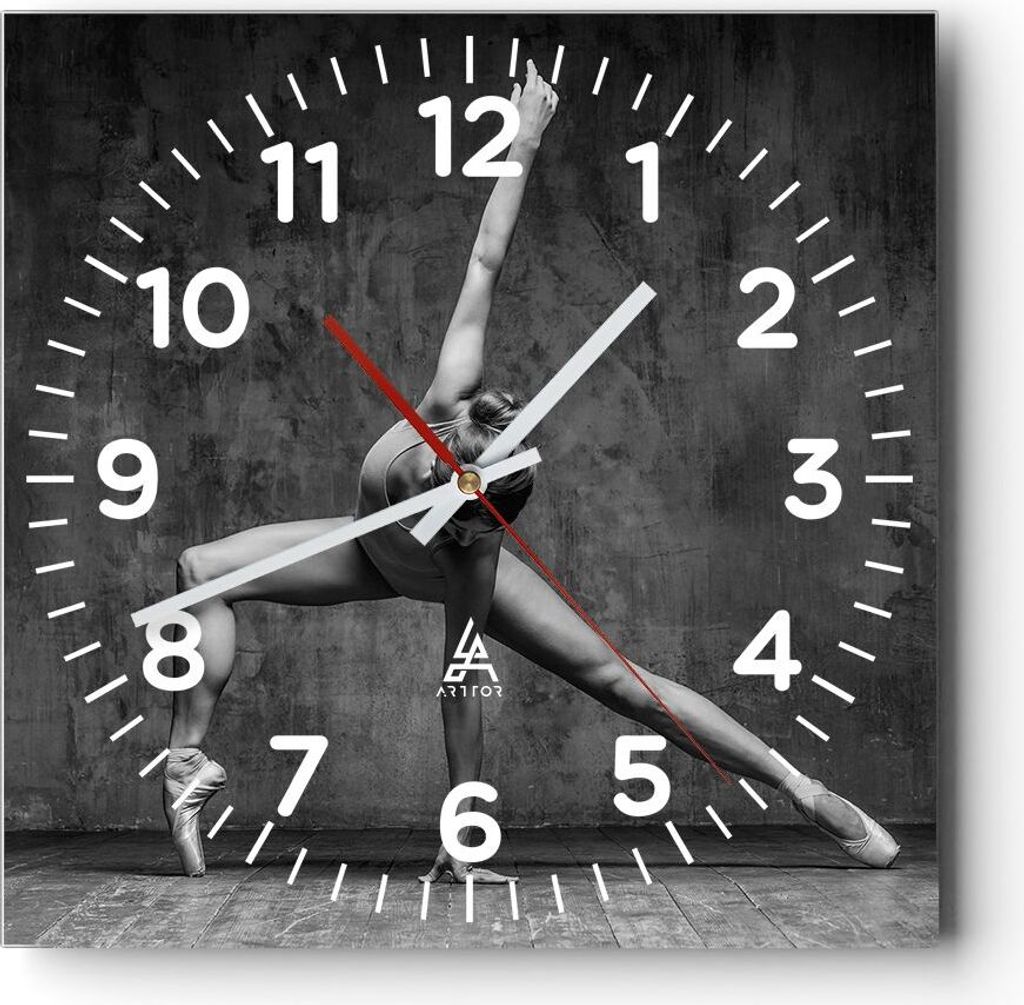 Wanduhr - Quadrat - Glasuhr - Tanz Figur Schwarz und Weiß - 40x40cm - Schleichendes Uhrwerk - Lautlos - zum Aufhängen bereit - Dekoration Modern ...
