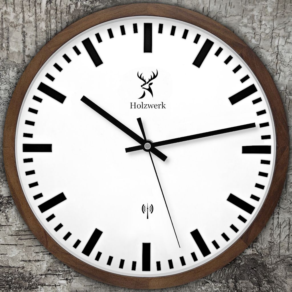 Holzwerk HOMBURG (FUNK) moderne Bahnhof Funk Holz Wanduhr, 30 cm, braun, weiß