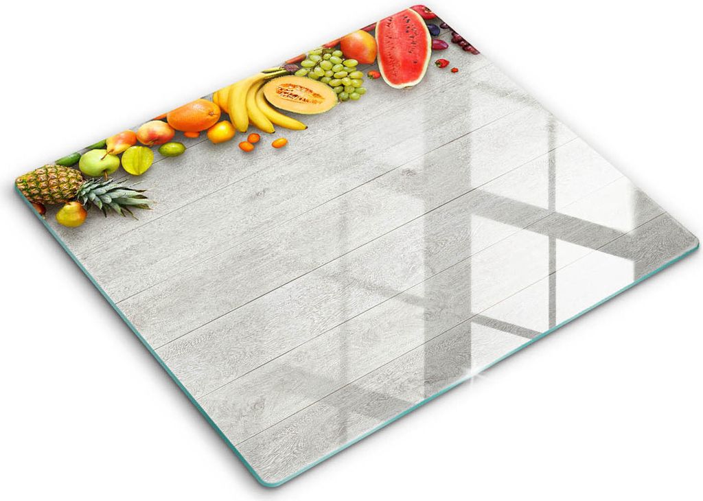 Glasschneideplatte - Herdabdeckplatte - 60x52 - Schneidebrett - Spritzschutz - Obst auf den Brettern