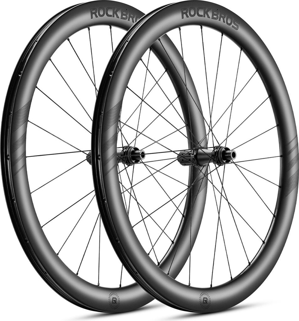 ROCKBROS Laufradsatz Vorderrad+ Hinterrad Set, 700C Fahrradräder aus Kohlefaser, 36T/50MM, 28 Zoll Schwarz