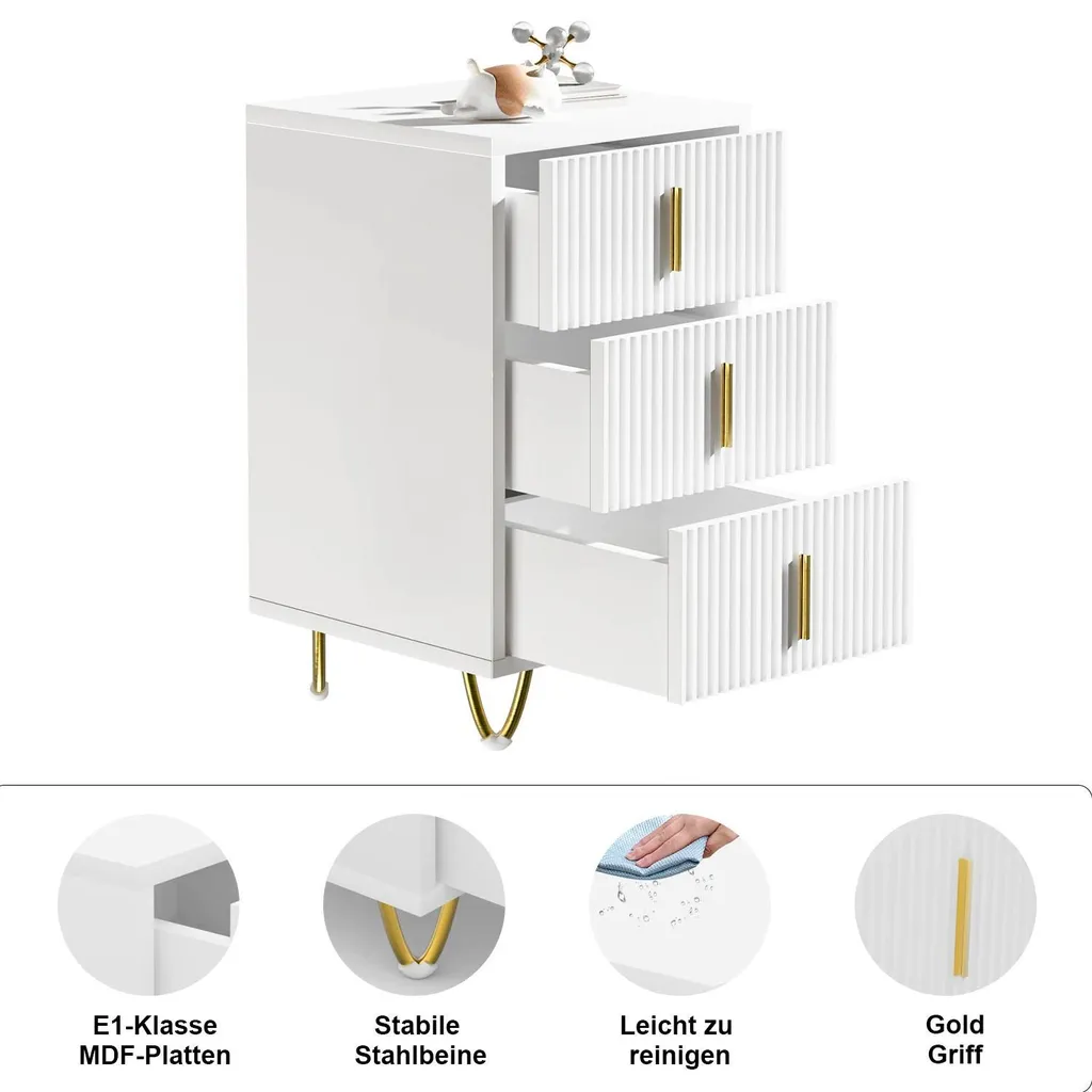Table de Chevet 3 Tiroirs pour Rangement de Chambre à Coucher Moderne
