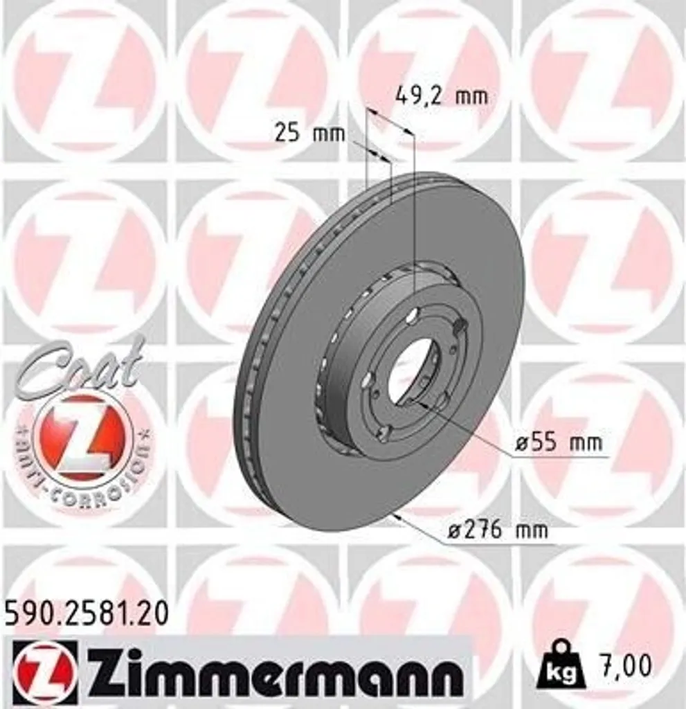 Disque de frein anti-vibration Zimmermann 590.2581.20 pour Avensis T22
