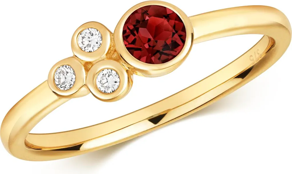 Bague Solitaire Accompagné en Or et Diamant avec Grenat Rouge, Taille 53
