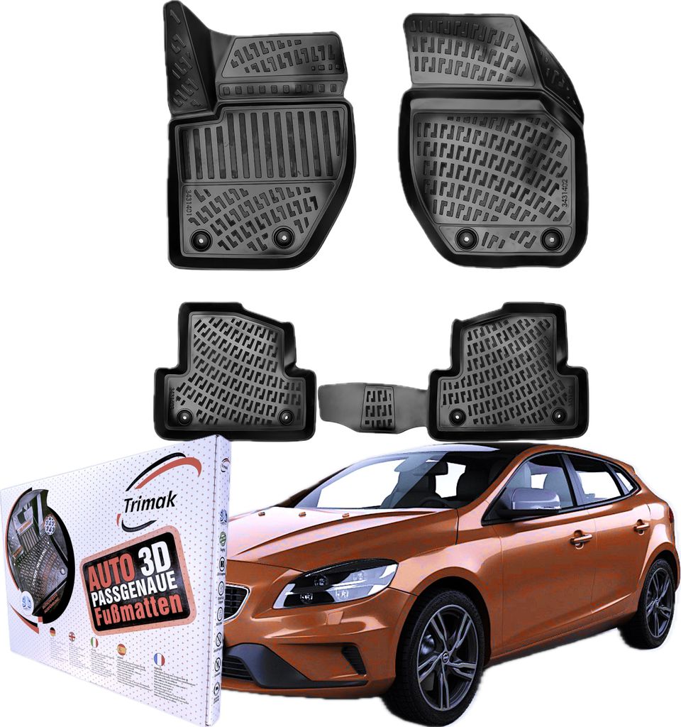 Trimak Autofußmatten kompatibel mit Volvo V40 (2012 - 2019) Auto Allwetter Gummimatten