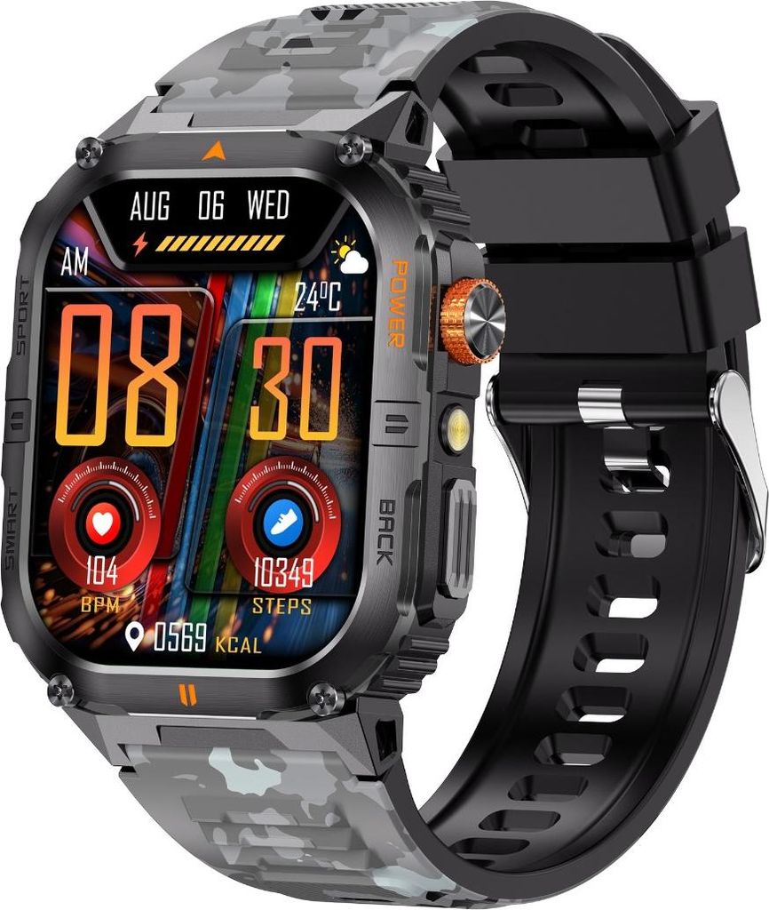 INF Multifunktionale Smartwatch mit Gesundheitsüberwachung & Bluetooth-Anruffunktionen Weiß+Schwarz