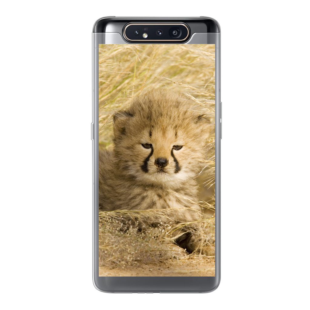 MuchoWow Handyhülle Schutzhülle Hülle für Samsung Galaxy A80 Gepard - Jung - Gras Silikon Softcase Handy Hülle - Schutzdeckel