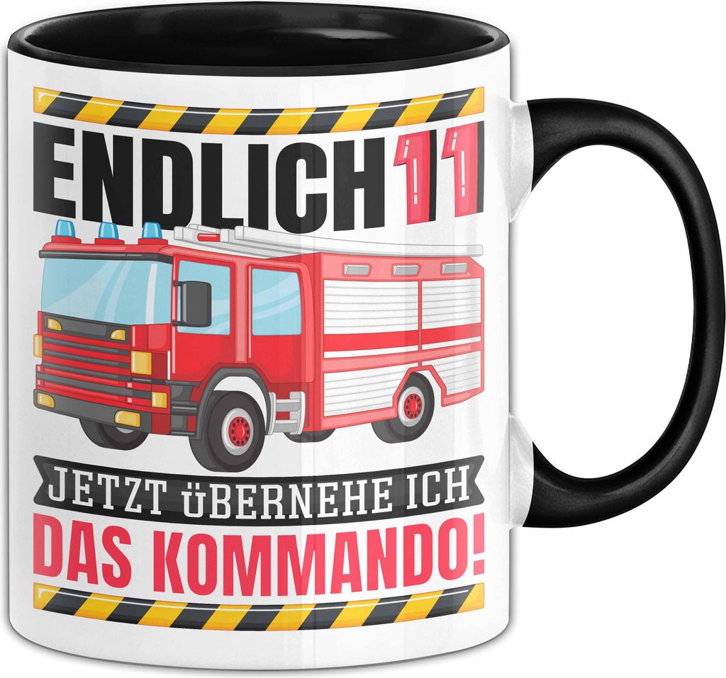 11. Geburtstag Geschenk Tasse Becher Feuerwehr Fan Jungs Jetzt Übernehme Ich Das Kommando Endlich 11 (Schwarz)