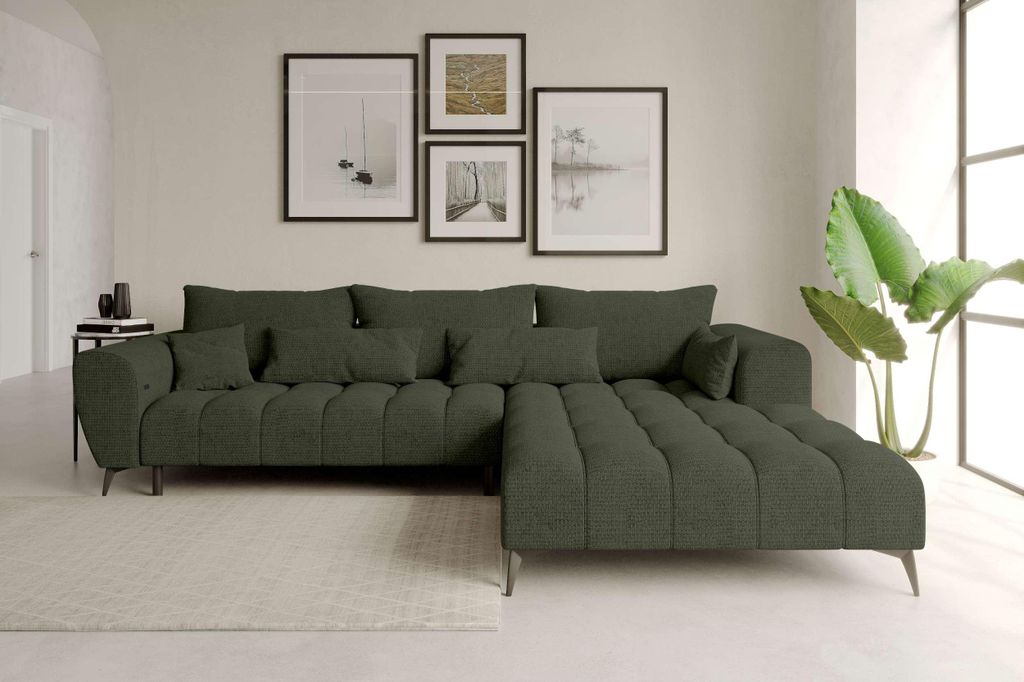 99rooms Ferrano Ecksofa Chenille EDEN Olive Rechts mit Produktbild 