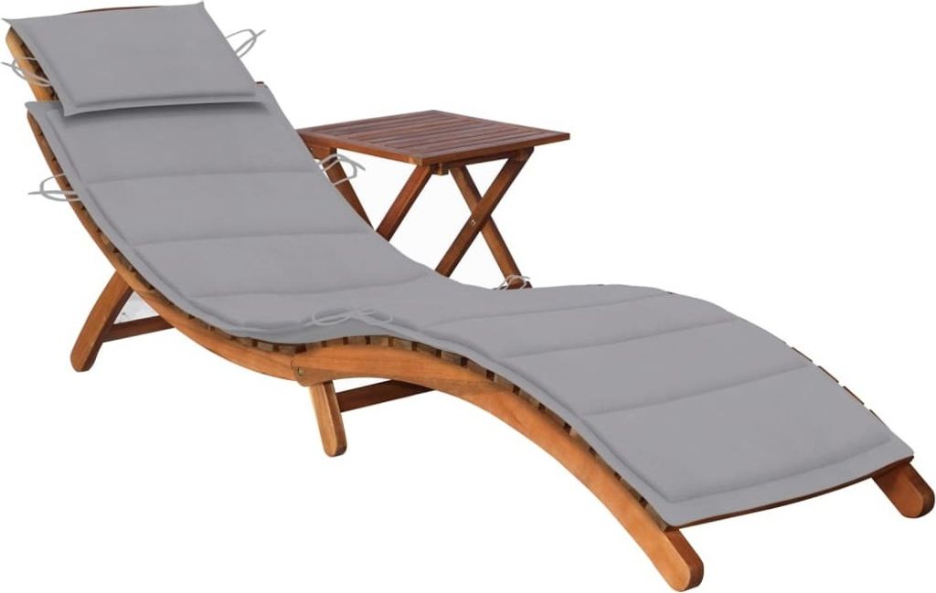 2024 Moderne Gartenliegen Sonnenliege mit Tisch und Auflage Massivholz Akazie 562830