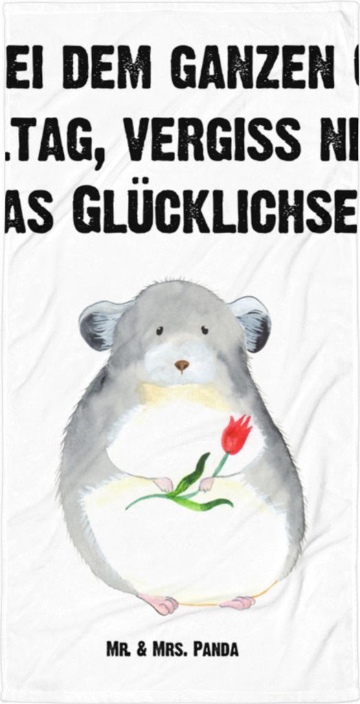 Mr. & Mrs. Panda Reisehandtuch Chinchilla Blume - Weiß - Geschenk, Lustige Sprüche, Frottee-Handtuch, Duschtuch, Badehandtuch, Chinchillas, Büro...