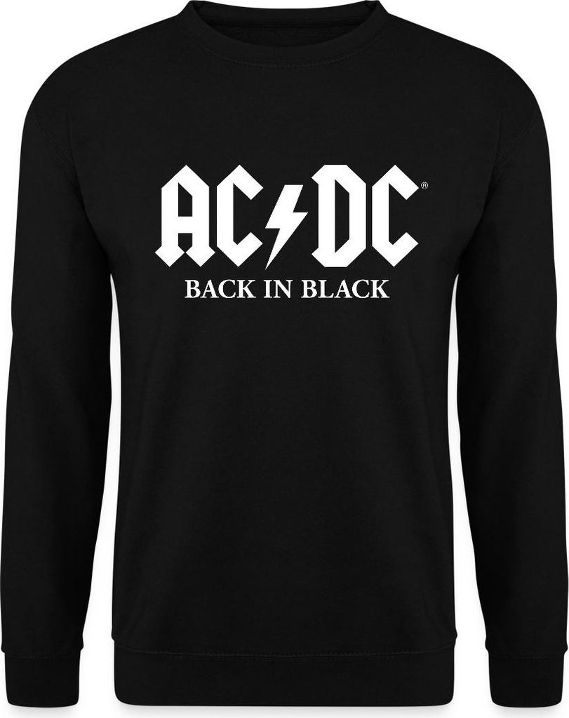 Spreadshirt AC/DC Back In Black Logo Mit Blitz Uni Pullover, L, Schwarz