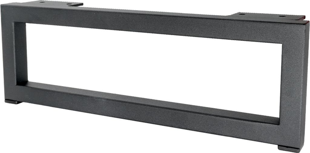 A black metal furniture leg with a rectangular opening.