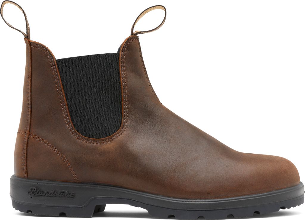 A single brown leather boot is shown against a white background.