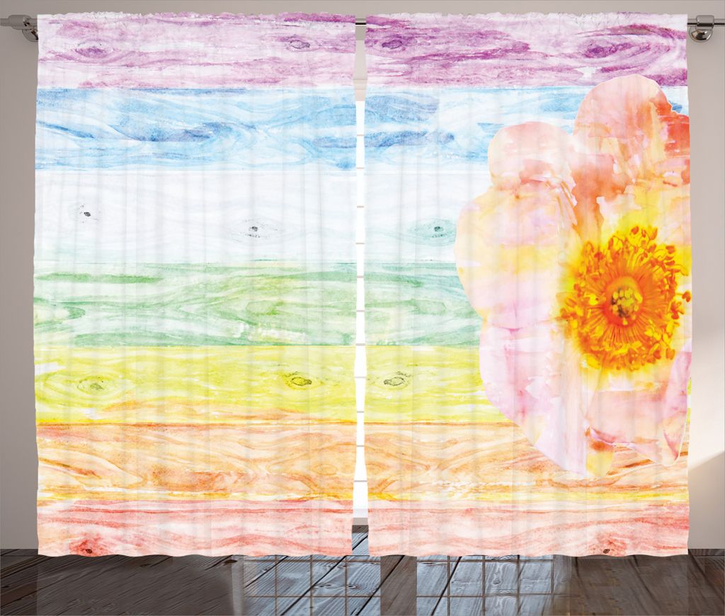 ABAKUHAUS Hölzern Rustikaler Vorhang, Sommerzeit Floral Roses, Wohnzimmer Universalband Gardinen mit Schlaufen und Haken, 280 x 245 cm, Mehrfarbig