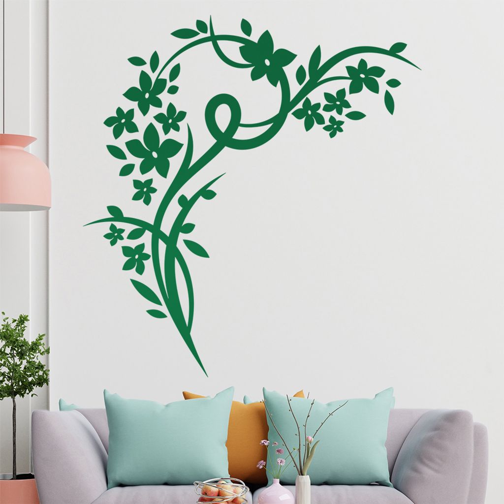 Schöne Blüten Ranke Wandtattoo in 6 Größen - Wandaufkleber Wall Sticker - Dekoration, Küche, Wohnzimmer, Schlafzimmer, Badezimmer