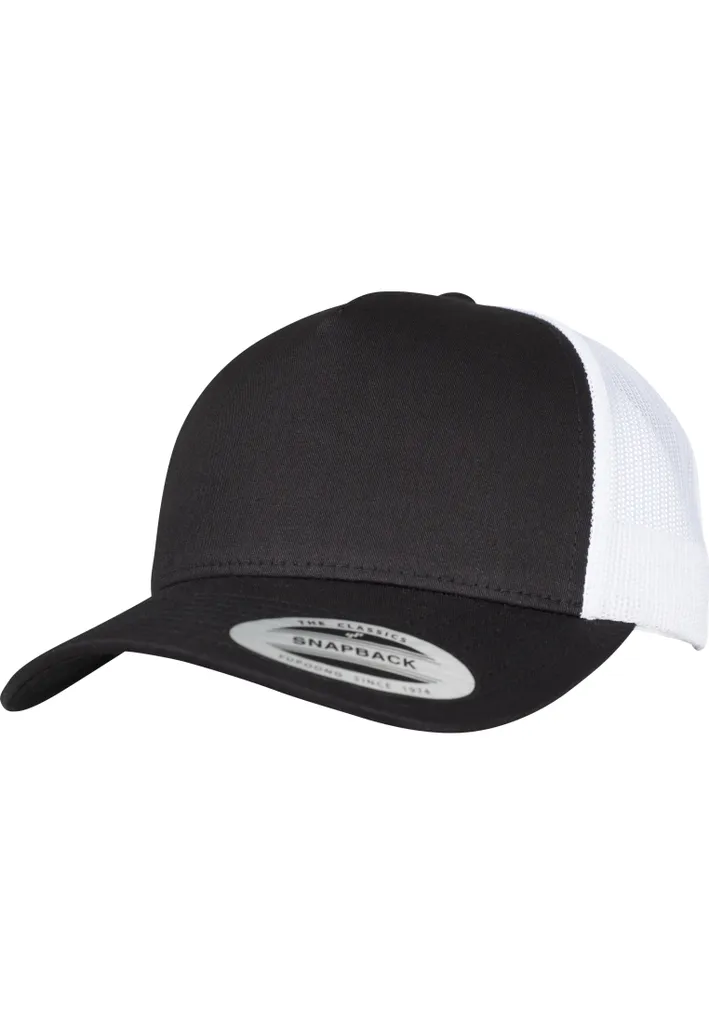 FLEXFIT 6506T | Cappello a 5 pannelli Retro Trucker 2-Tone, Materiale Twill - Colore: Nero/Bianco - Taglia: Unica