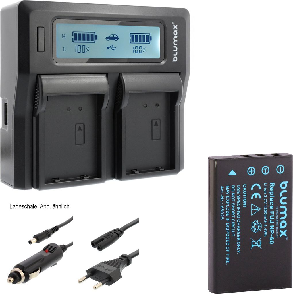 1x Akku + Lader für Fuji NP-60 Fujifilm Finepix F601, M603 1200 mAh (3,7V)