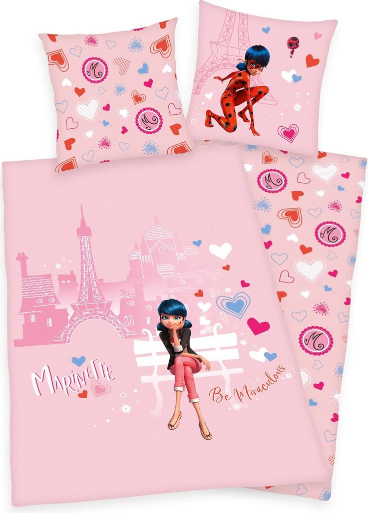 Mädchen Flanell Bettwäsche Miraculous Ladybug Love Paris rosa Biber