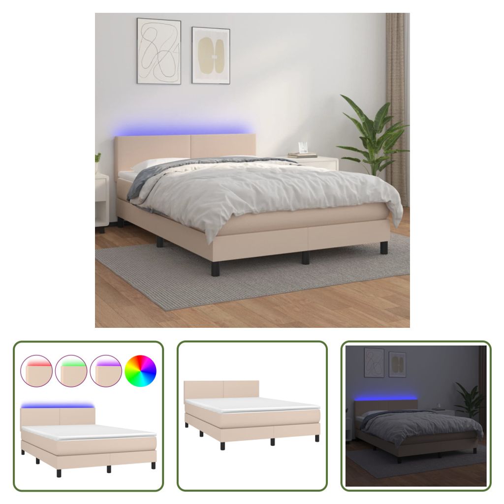 The Living Store Boxspringbett mit Matratze & LED Cappuccino-Braun 140x200cm