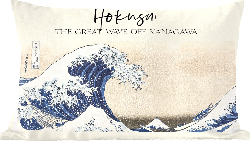 MuchoWow Zierkissen Sofakissen Wohnzimmer Dekokissen 50x30 cm Die große Welle vor Kanagawa - Hokusai - Japanische Kunst - Wohnzimmerdekoration -...