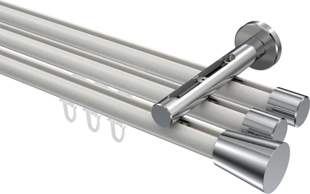 Interdeco Innenlaufstange / Gardinenstange mit Innenlauf Weiß / Chrom, Typ Siteno Sitra (Konus), 20 mm Ø 3-läufig, 520 cm