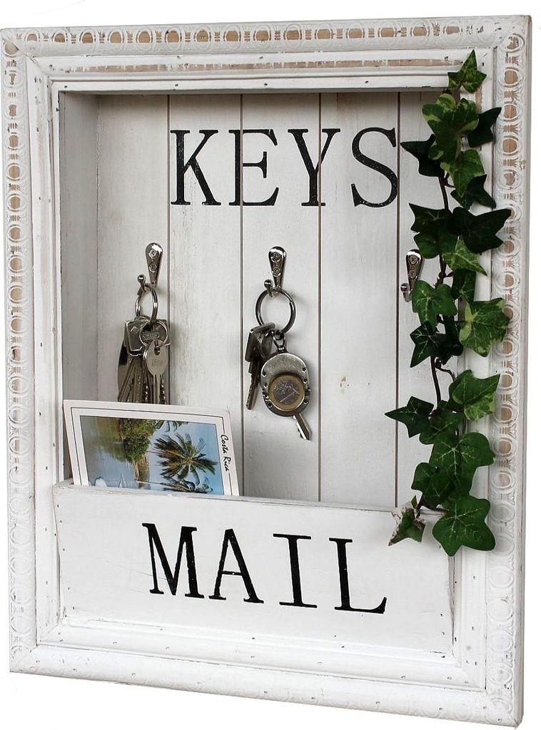 DanDiBo Wandorganizer Vintage Schlüsselbrett Holz mit Ablage 18SE011 Weiß 38 cm Schlüsselboard Briefablage Schlüsselkasten Shabby Chic Memoboard