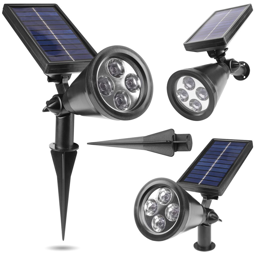 MasterLED Solar Gartenstrahler LED Erdspießleuchte IP44 mit Dämmerungssensor Kaltweiß 6500K Außenleuchte Schwarz